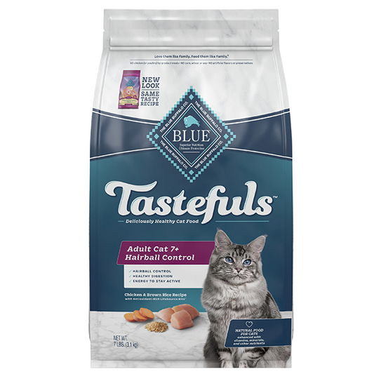 Blue Cat Tastefuls Adult 7+ Hairball Control Chk&BrRice 7 lb